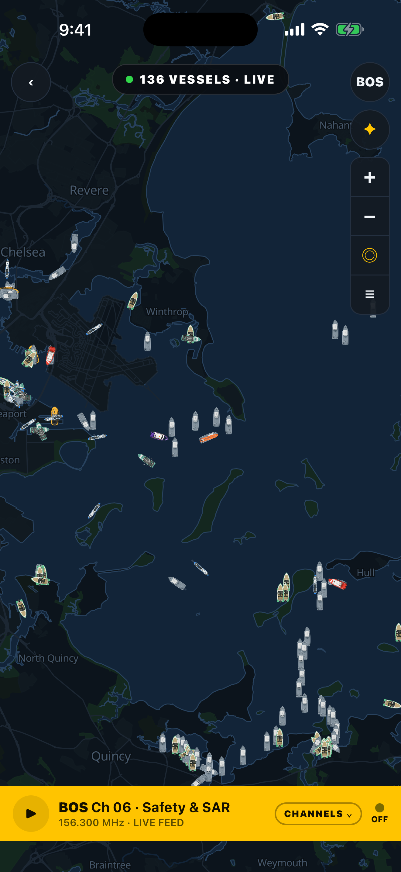 Live harbor map with 136 vessels moving in real time